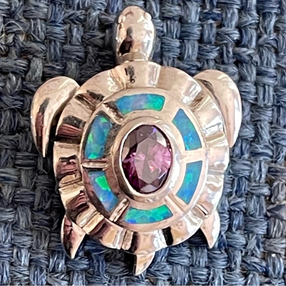 Turtle Pendant w/ Opal & Amethyst in Sterling